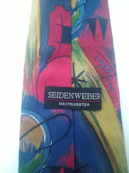 Seidenweber tie. Red blue motif. Polyester.