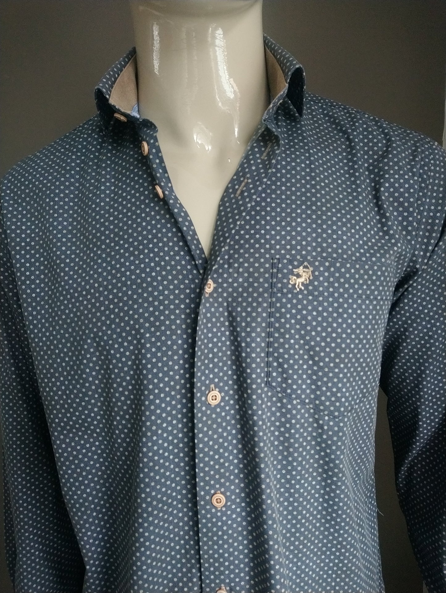 Camicia culturale. Stampa verde blu beige. Taglia M. Fit regolare.