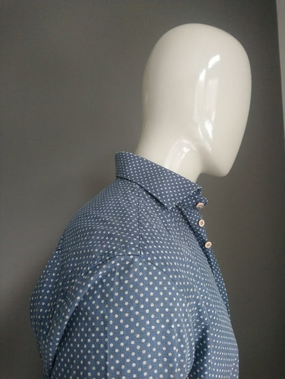 Camicia culturale. Stampa verde blu beige. Taglia M. Fit regolare.