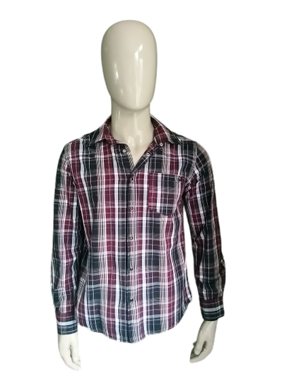 Camicia Mondaca con borchie di stampa. Bordeaux Black White Checkered. Taglia L.