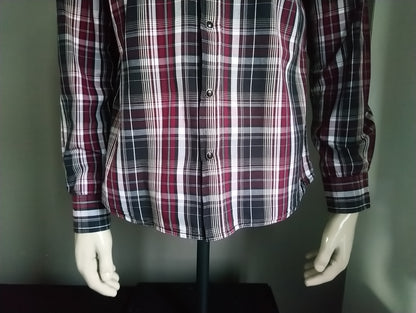 Camicia Mondaca con borchie di stampa. Bordeaux Black White Checkered. Taglia L.