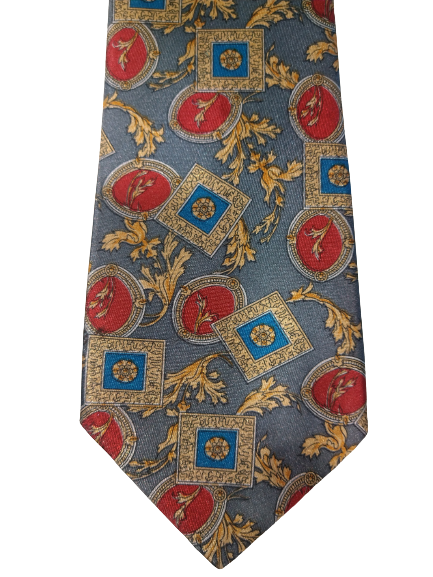 Mosart Milano Vintage tie. Gray with nice yellow, blue, red motif ...