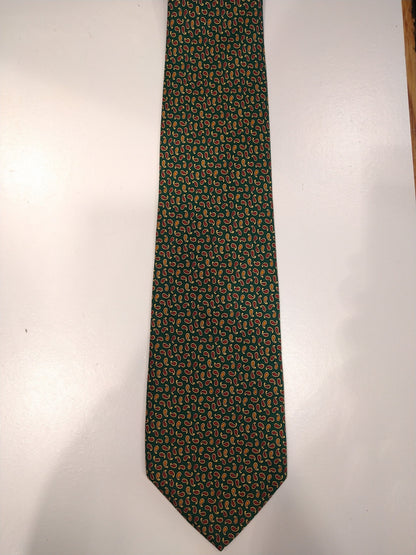 Vintage Altea Milano Silk Tie. Vert avec motif à billes.