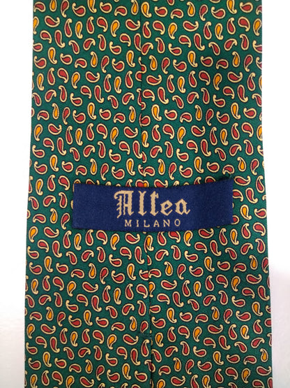 Vintage Altea Milano Silk Tie. Vert avec motif à billes.