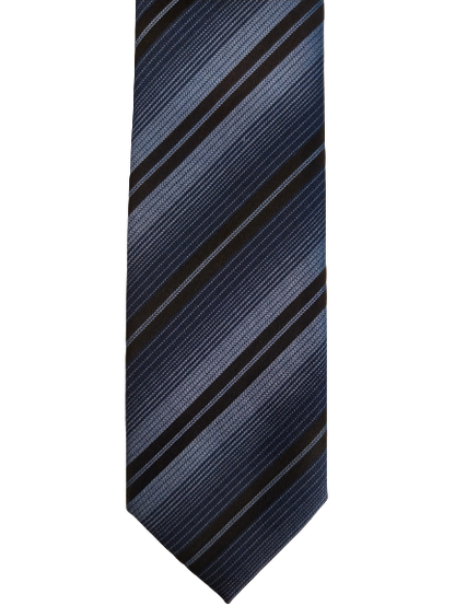 Cedar Wood State narrow polyester tie. Blue black striped.