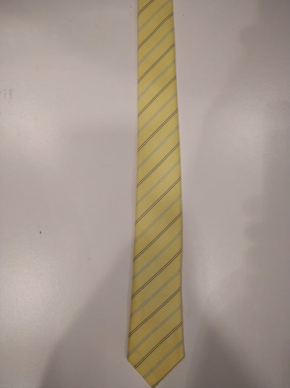 Fashion tie vintage extra narrow tie. Yellow blue black striped.