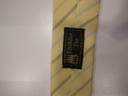 Fashion tie vintage extra narrow tie. Yellow blue black striped.