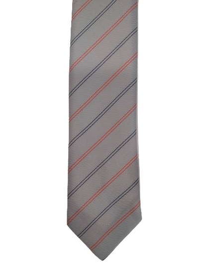 Vintage fashion tie extra narrow tie. Gray blue red striped.