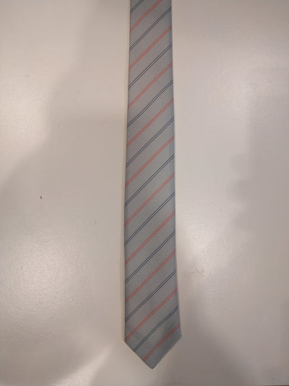 Vintage fashion tie extra narrow tie. Gray blue red striped.