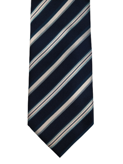 Jean Chatel Paris silk tie. Blue white striped.