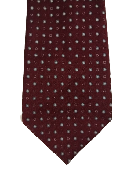 Tie en polyester St. Michael. Motif de boules gris rouges.