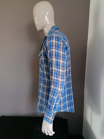 Camicia annata ely. Blu bianco bianco a quadretti. Taglia L.