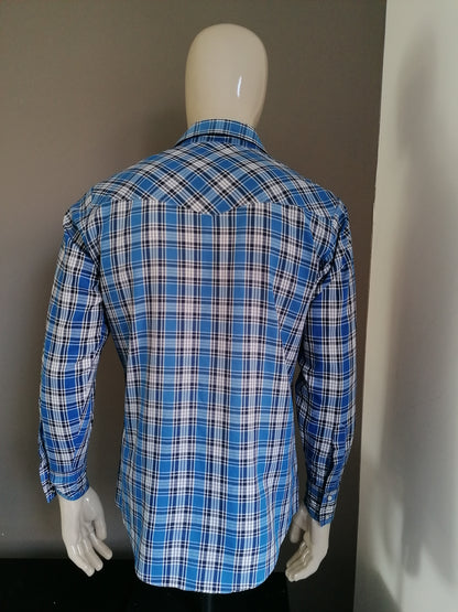 Camicia annata ely. Blu bianco bianco a quadretti. Taglia L.