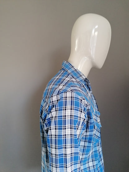 Camicia annata ely. Blu bianco bianco a quadretti. Taglia L.