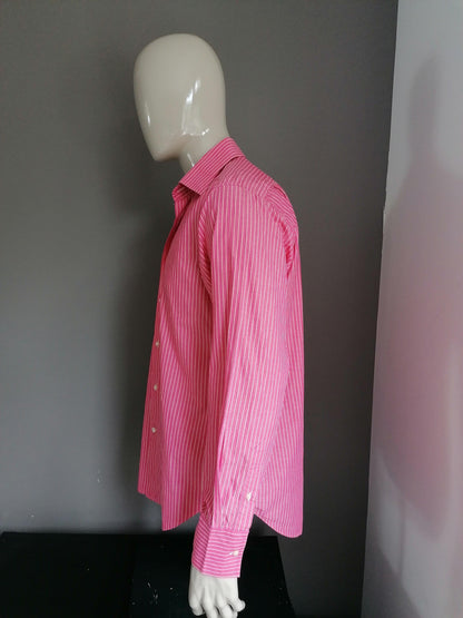 Coton Doux overhemd. Roze Geel gestreept. Maat 42 / L - EcoGents