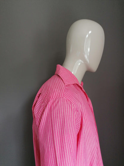 Coton Doux overhemd. Roze Geel gestreept. Maat 42 / L - EcoGents