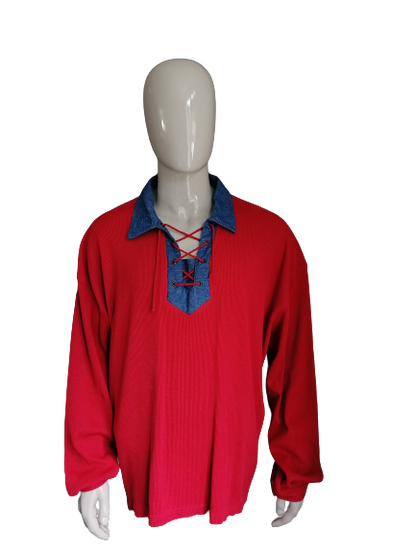 Jerxxs polo sweater with strings. Colored red. Size 6XL