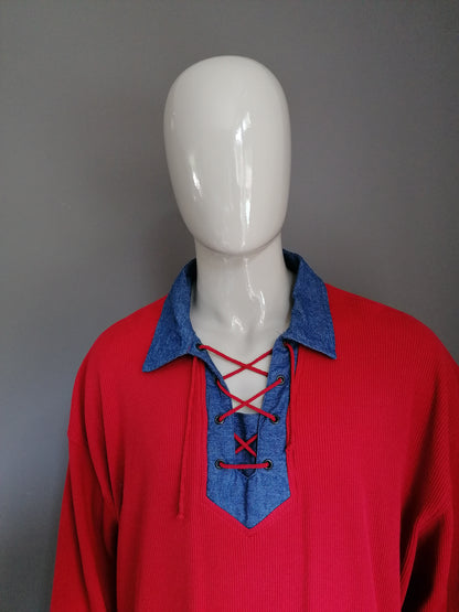 Jerxxs polo sweater with strings. Colored red. Size 6XL