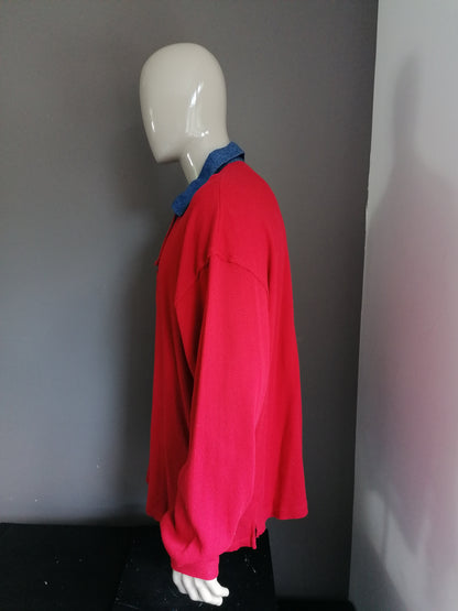 Jerxxs polo sweater with strings. Colored red. Size 6XL