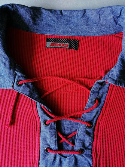 Jerxxs polo sweater with strings. Colored red. Size 6XL