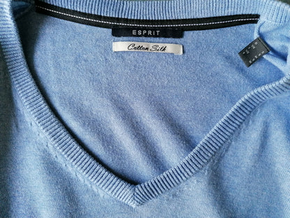 Esprit sweater. V-neck. Colored blue. Size S. Cotton Silk