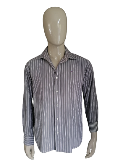 State of art shirt. Gray purple striped. Size L