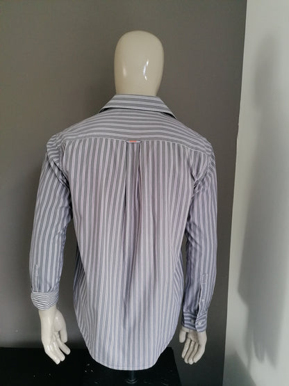 State of art shirt. Gray purple striped. Size L