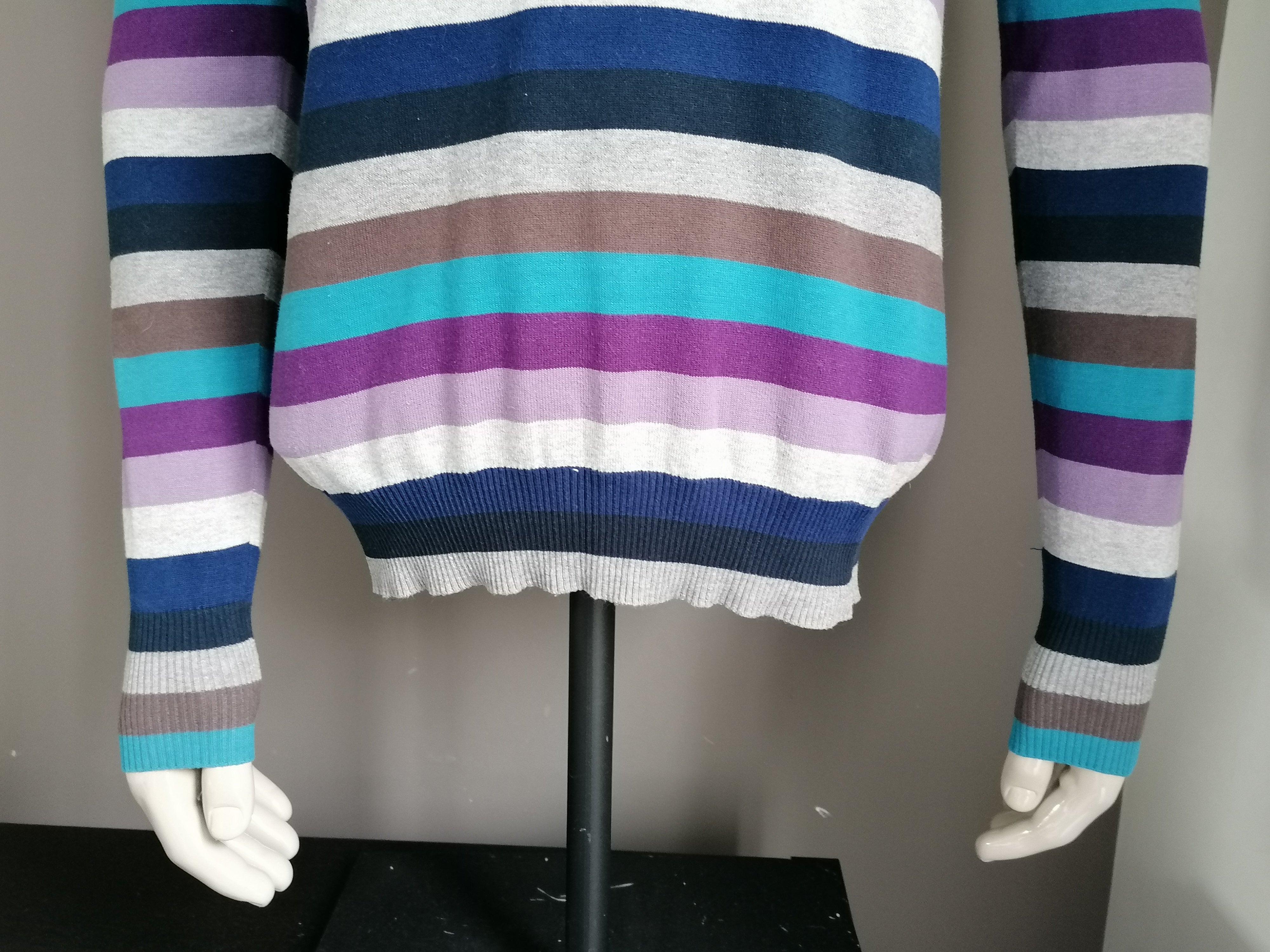 Pull de l homme Zara avec col en V. Violet bleu gris ray . Taille xl