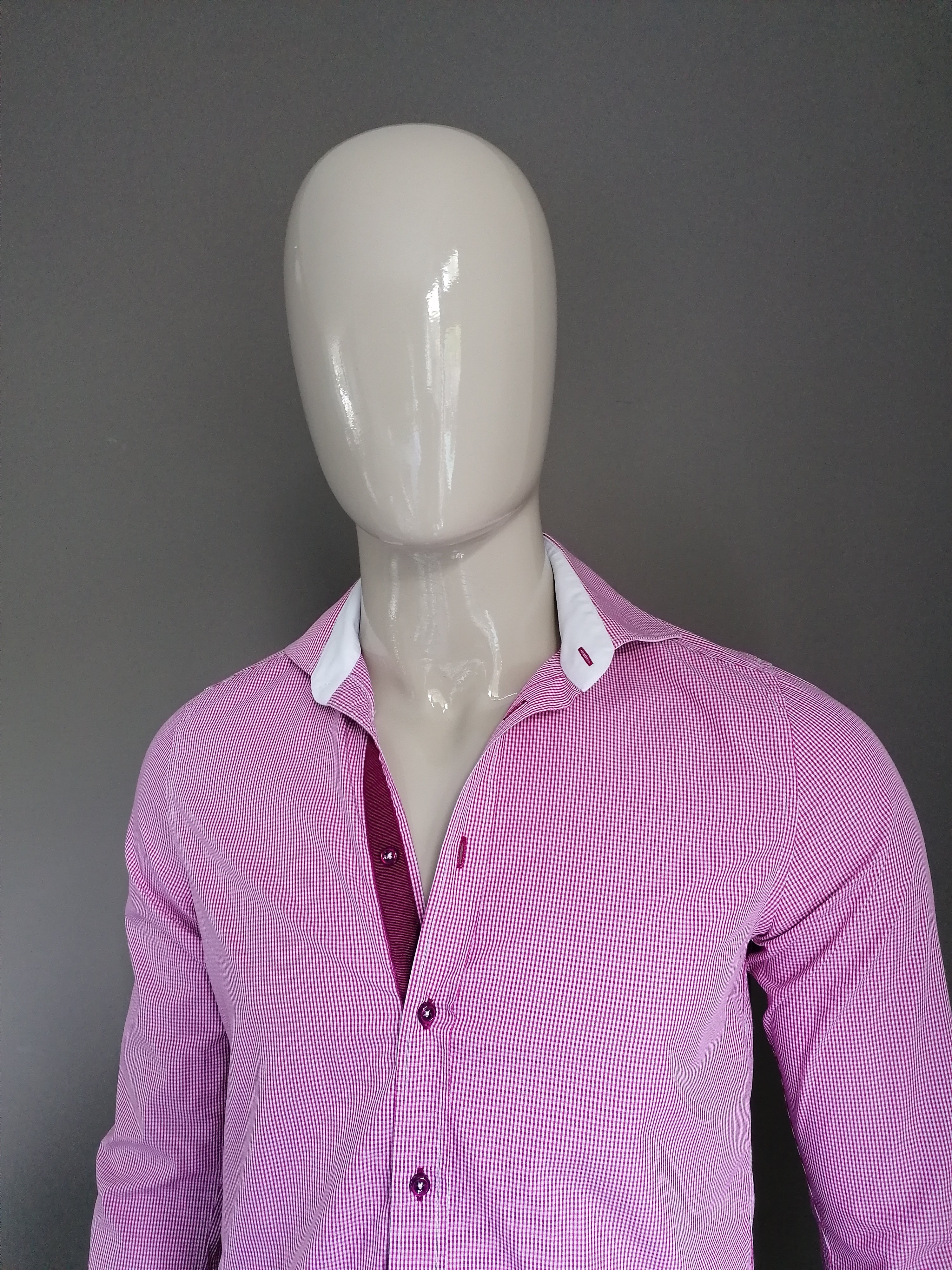 Pierre Cardin overhemd. Roze Wit geruit. Maat S. Smart Cut EcoGents