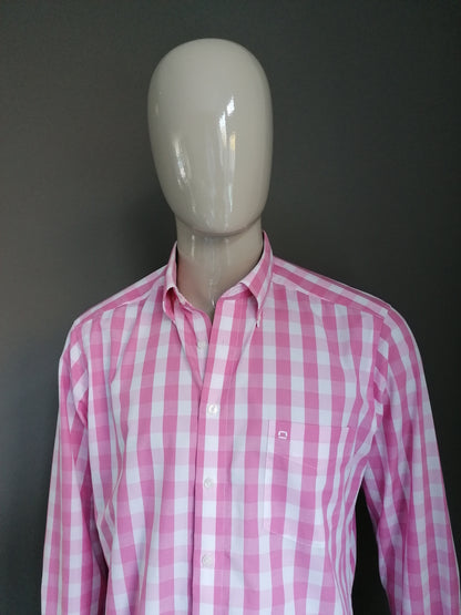 Olymp Louxor Shirt. Rose White Checkered. Taille 44 / XL. Ligne mince