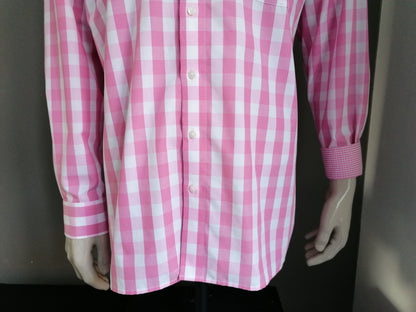 Olymp Louxor Shirt. Rose White Checkered. Taille 44 / XL. Ligne mince