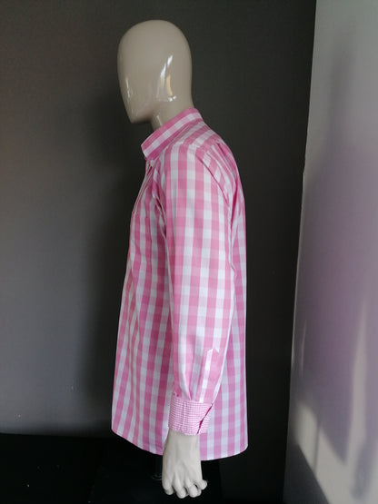 Olymp Louxor Shirt. Rose White Checkered. Taille 44 / XL. Ligne mince