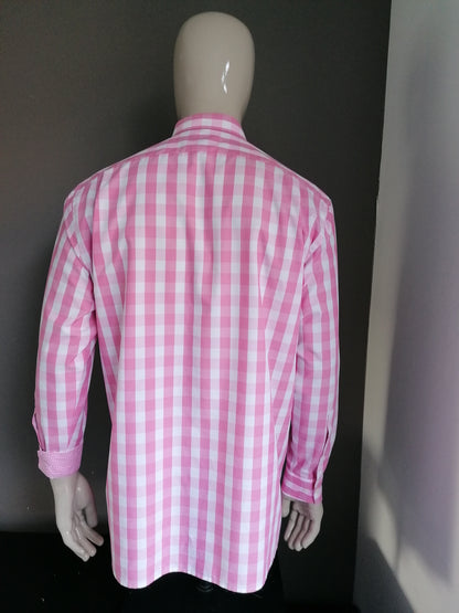 Olymp Louxor Shirt. Rose White Checkered. Taille 44 / XL. Ligne mince