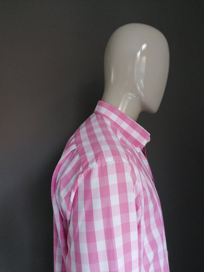 Olymp Louxor Shirt. Rose White Checkered. Taille 44 / XL. Ligne mince