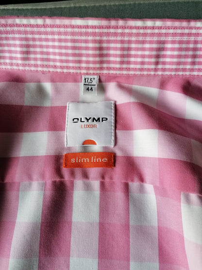 Olymp Louxor Shirt. Rose White Checkered. Taille 44 / XL. Ligne mince