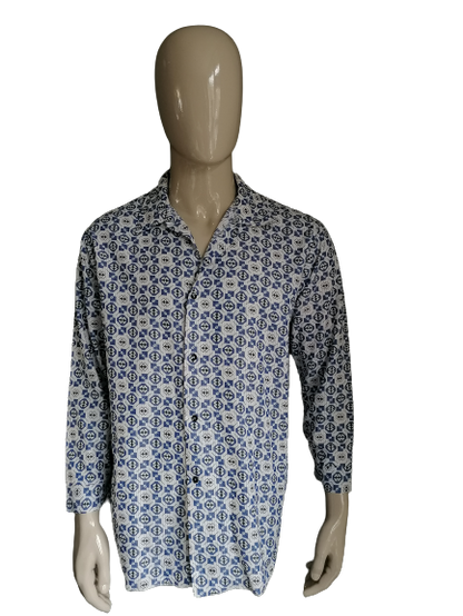 Vintage overhemd. Blauw Witte print. Maat XL.