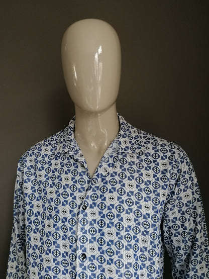 Vintage overhemd. Blauw Witte print. Maat XL.