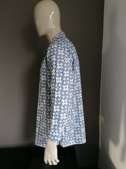 Vintage overhemd. Blauw Witte print. Maat XL.