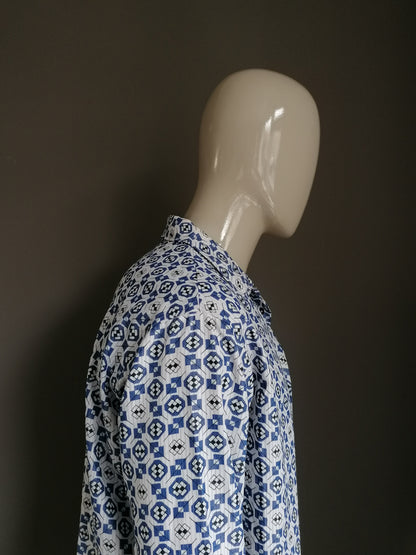 Vintage overhemd. Blauw Witte print. Maat XL.