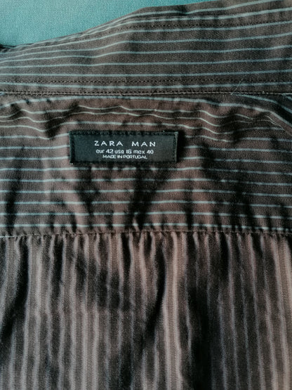 Zara man shirt. Brown gray striped. Size 42 / L