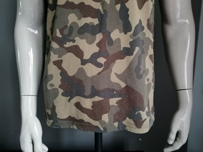 Camicia uomo Zara. Stampa armata verde marrone. Taglia L.