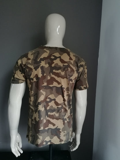 Camicia uomo Zara. Stampa armata verde marrone. Taglia L.