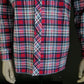 Vintage 70's overhemd. Roze Blauw Zwart geruit. Maat L 25% Viscose & 75% katoen