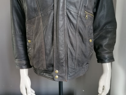 Vintage Sija 80's Chaqueta de cuero / Jack. Color marrón oscuro. Tamaño L. 3/4 Mangas!