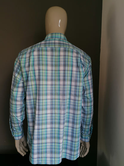 Chemise Walbusch. Bleu jaune à carreaux. Taille 43 / XL.