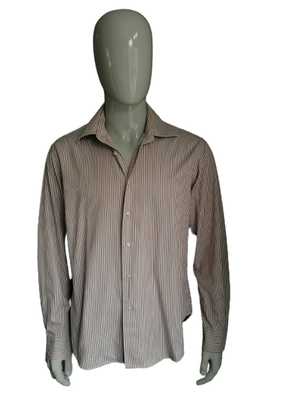 Chemise Zara. Rayé beige brun. D'apparence ancienne. Taille 44 / XL.