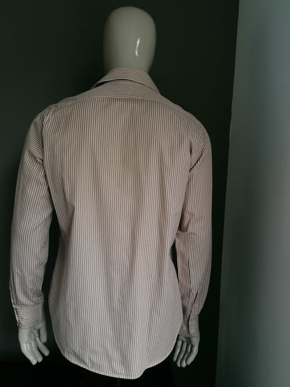 Chemise Zara. Rayé beige brun. D'apparence ancienne. Taille 44 / XL.