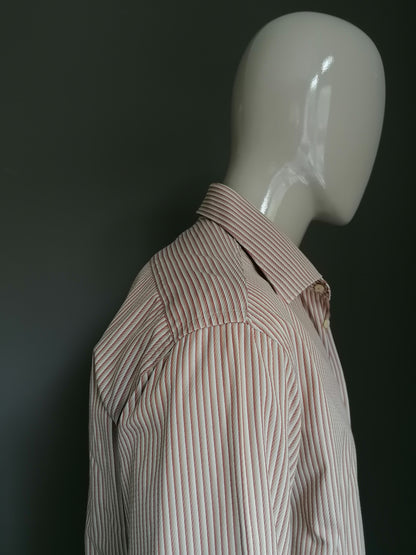 Chemise Zara. Rayé beige brun. D'apparence ancienne. Taille 44 / XL.