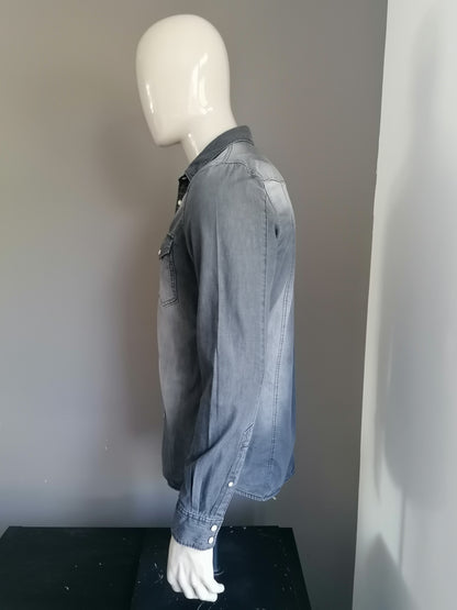 Blue Ridge jeans-look overhemd met drukknopen. Grijs gekleurd. Maat L.