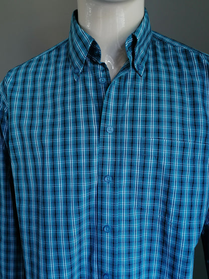 Brigss & Mansfield Shirt. Blue blanc noir vérifié. Taille l / xl.